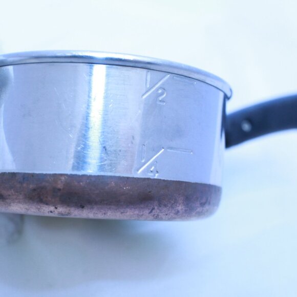 Revere Ware 1801 Copper Bottom 1/2 Cup Measuring Cup - Mini Saucepan 1/4 & 1/2 - Picture 3 of 8